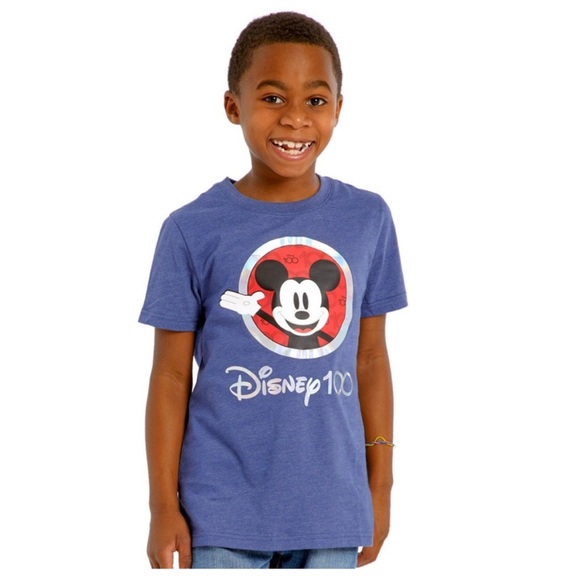 Unisex Disney 100 Years Mickey Mouse Shirt - Shiny Front and Back Graphics - Picture 1 of 4
